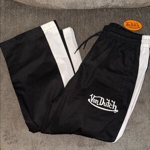 Von Dutch Black and White Logo Track Pants